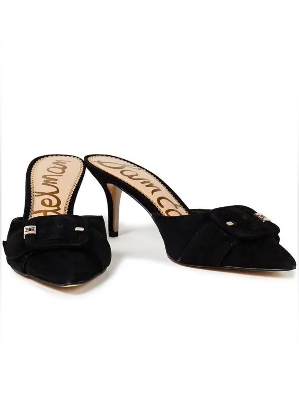Sam Edelman Black Suede Pointed Buckle Mules